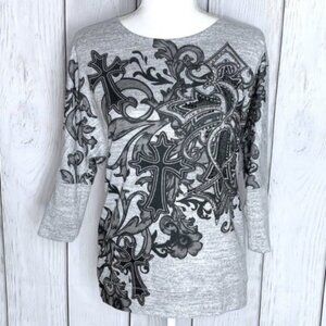 EST 1946 Black & Gray Cross Floral Blouse